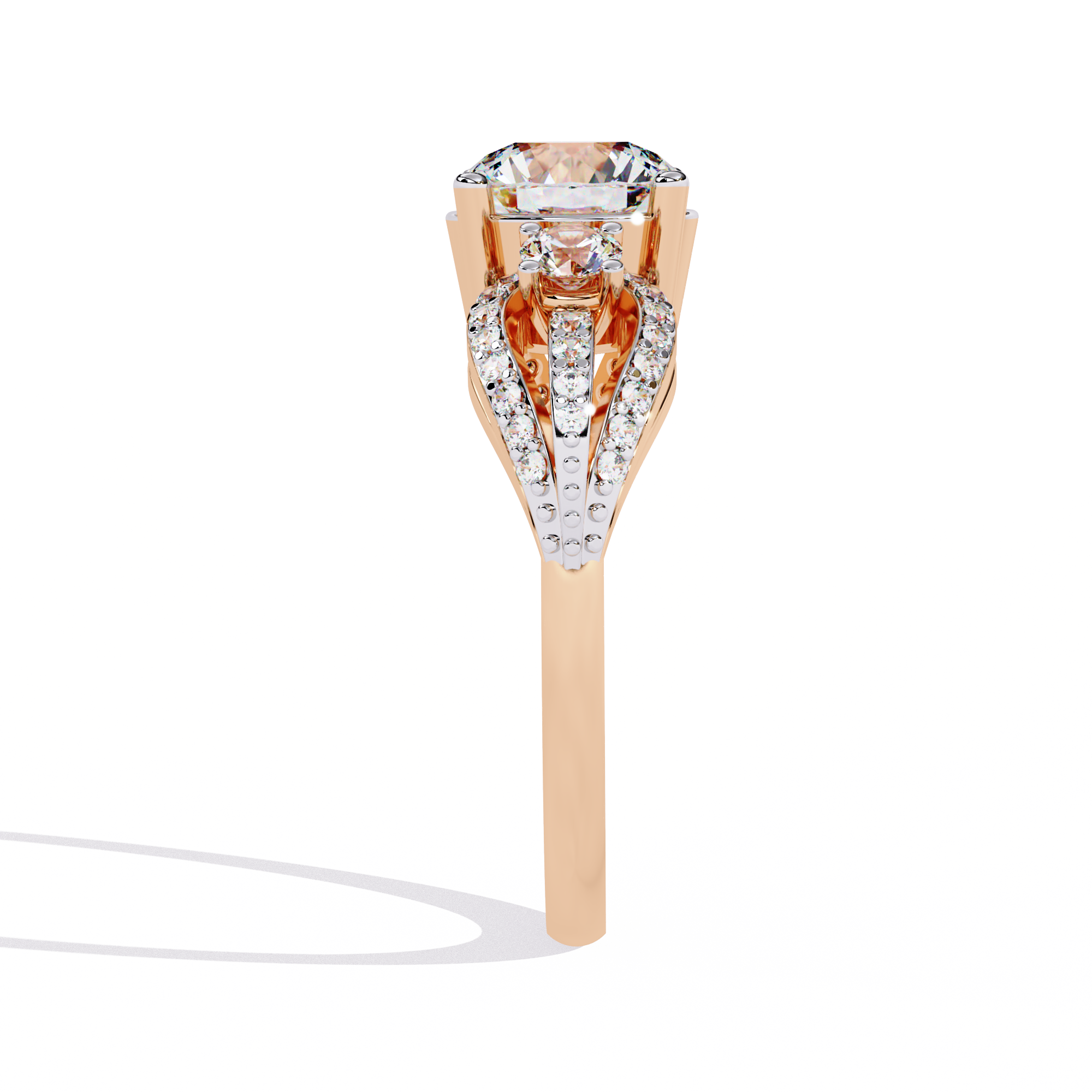 Solitairekart 1.64 ct Three Stone Halo Ring – 14K Yellow Gold